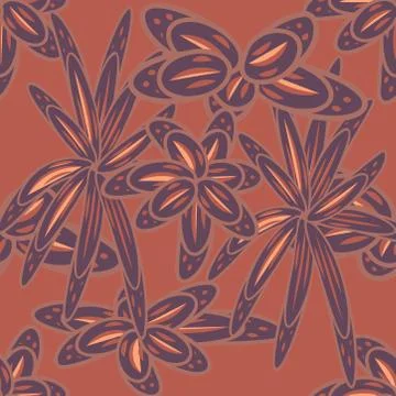 Seamless pattern with leaves and flowers doodling style Stock Illustration