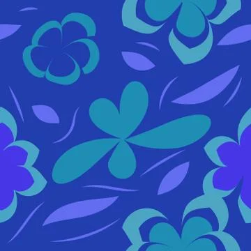Seamless pattern with leaves and flowers linocut style Stock Illustration