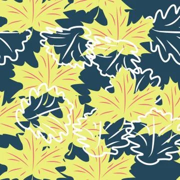 Seamless pattern with leaves and flowers doodling style Stock Illustration