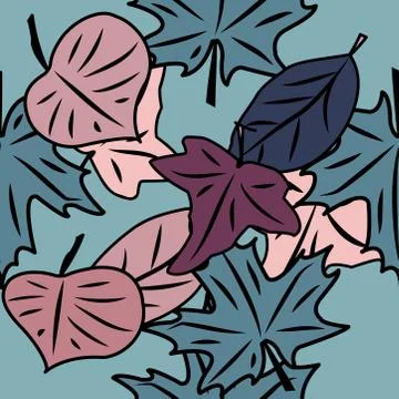 Seamless pattern with leaves and flowers doodling style Stock Illustration