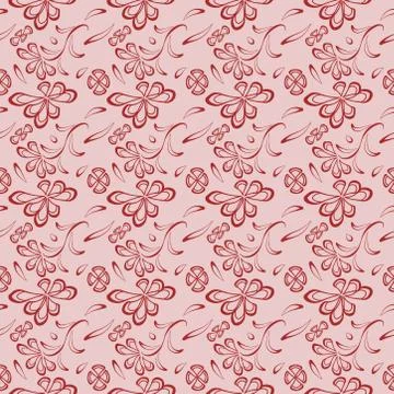 Seamless pattern with leaves and flowers linocut style Stock Illustration