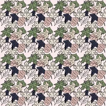Seamless pattern with leaves and flowers doodling style Stock Illustration