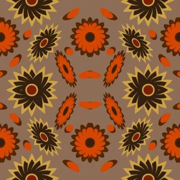 Seamless pattern with leaves and flowers doodling style Stock Illustration