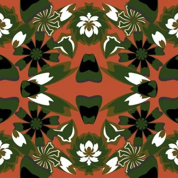 Seamless pattern with leaves and flowers doodling style Stock Illustration