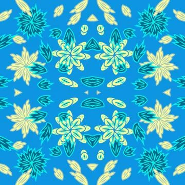 Seamless pattern with leaves and flowers doodling style Stock Illustration