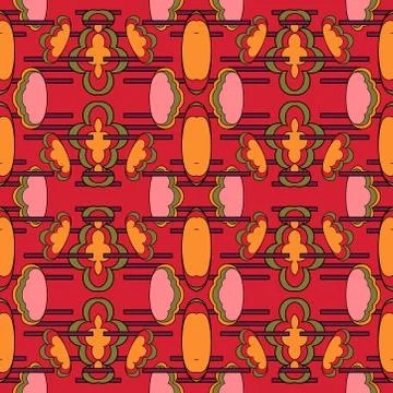 Seamless pattern with leaves and flowers doodling style Stock Illustration