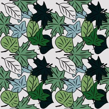Seamless pattern with leaves and flowers doodling style Stock Illustration