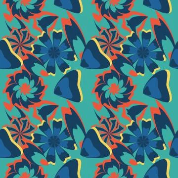 Seamless pattern with leaves and flowers doodling style Stock Illustration