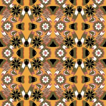 Seamless pattern with leaves and flowers doodling style Stock Illustration