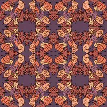 Seamless pattern with leaves and flowers doodling style Stock Illustration