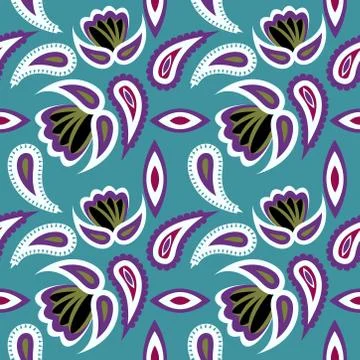 Seamless pattern with leaves and flowers paisley style Stock Illustration