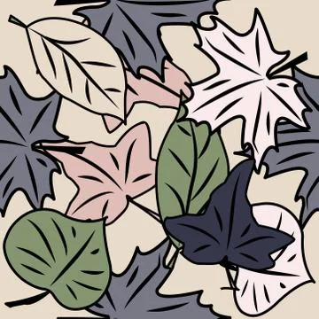 Seamless pattern with leaves and flowers doodling style Stock Illustration
