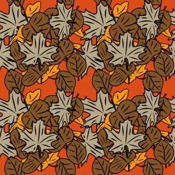 Seamless pattern with leaves and flowers doodling style Stock Illustration
