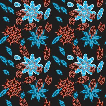 Seamless pattern with leaves and flowers doodling style Stock Illustration