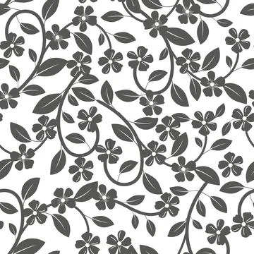 Seamless pattern of leaves and flowers black Stock Illustration