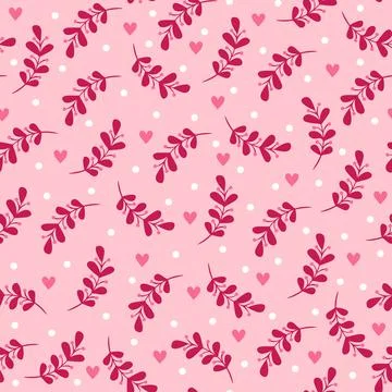 Seamless pattern with leaves and hearts. Stock Illustration