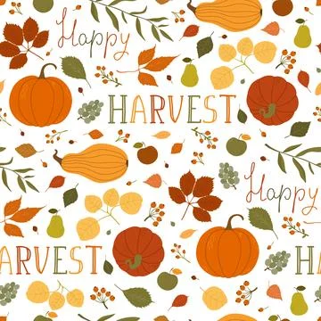 Seamless Pattern with Leaves and Pumpkins イラスト素材