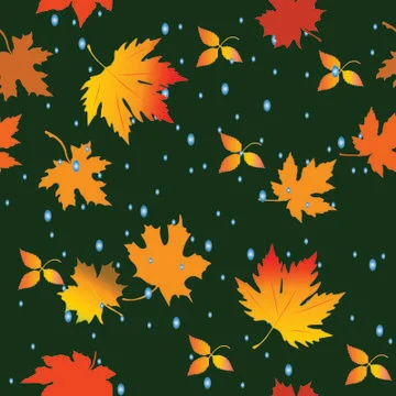 Seamless pattern with leaves and raindrops. vector illustration Stock Illustration