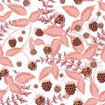 Seamless pattern with leaves and raspberry. Background for your design with Stock Illustration