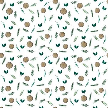 Seamless pattern with leaves and saw cut tree trunk 스톡 일러스트