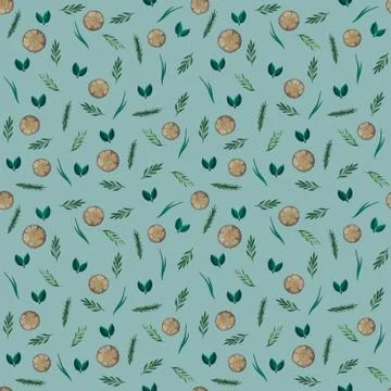 Seamless pattern with leaves and saw cut tree trunk 스톡 일러스트