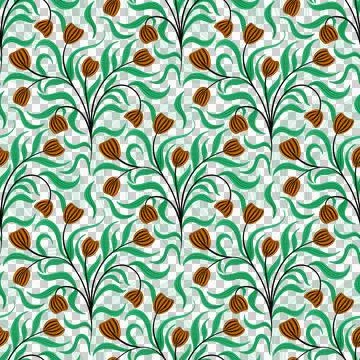 Seamless pattern with leaves and tulip flowers. Hand drawn illustration Stock Illustration