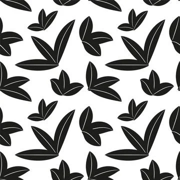 Seamless pattern with leaves. Black and white floral background. Stock Illustration