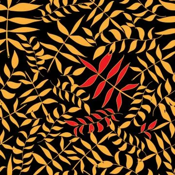 Seamless pattern with  leaves on a black background. Vector illustration. Illustrazione stock