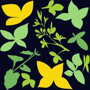 Seamless pattern with leaves on the black background green color Stock Illustration