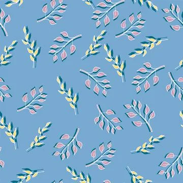A seamless pattern leaves on a blue background, a vector illustration. Stock Illustration