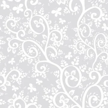 Seamless pattern with leaves, branches, butterflies on a gray background. Illustrazione stock
