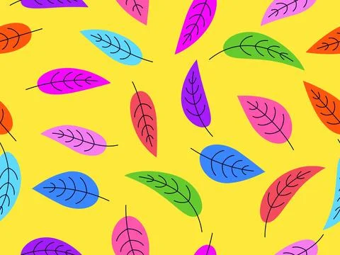 Seamless pattern with leaves in a bright color palette. Autumn background w.. Illustrazione stock