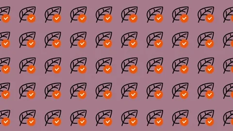 Seamless Pattern of Leaves with Checkmarks on Purple Background. Stock Footage 325386466