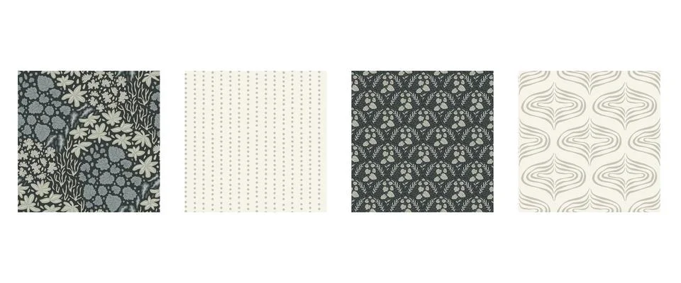 Seamless pattern of leaves on dark background in a grey garden. Botanical plant Stock Illustration
