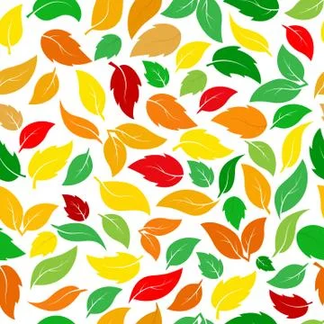 Seamless pattern of leaves of different plants in summer and autumn colors. イラスト素材