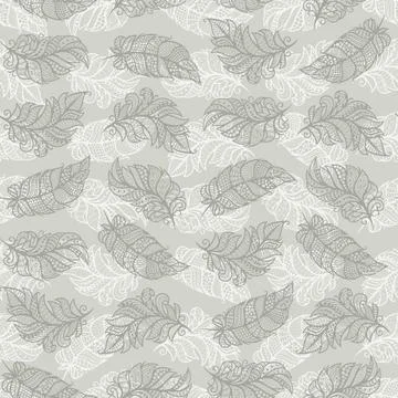 Seamless pattern with leaves, feathers.  Stock Illustration