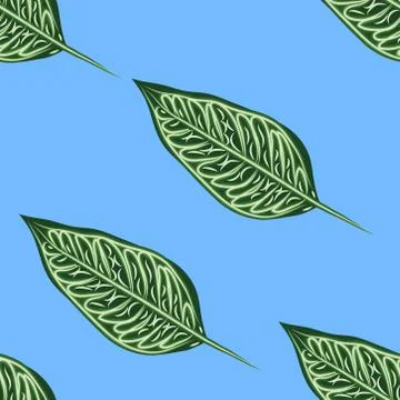 Seamless pattern with leaves of ficus benjamin on green background 스톡 일러스트
