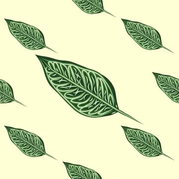 Seamless pattern with leaves of ficus benjamin on green background 스톡 일러스트