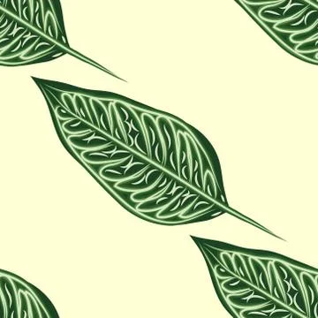 Seamless pattern with leaves of ficus benjamin on green background 스톡 일러스트