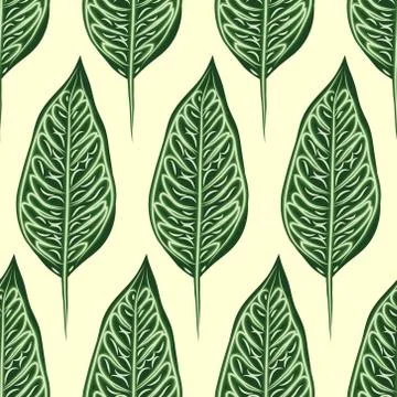 Seamless pattern with leaves of ficus benjamin on green background 스톡 일러스트