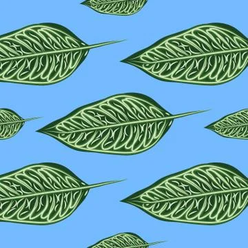 Seamless pattern with leaves of ficus benjamin on green background 스톡 일러스트