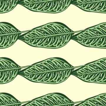 Seamless pattern with leaves of ficus benjamin on green background 스톡 일러스트