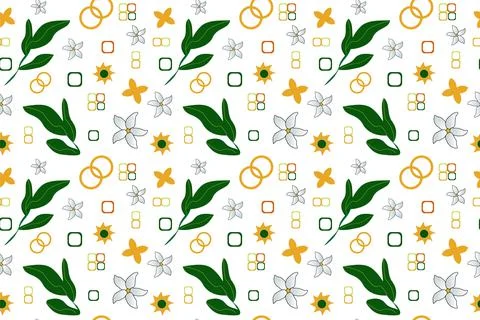 Seamless pattern leaves with flower and geometric elements on a light backgro 스톡 일러스트