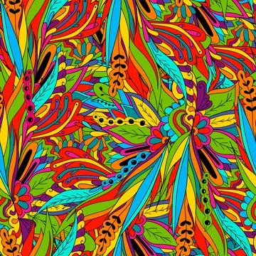 Seamless pattern of leaves, flowers and berries. Floral background Stock Illustration