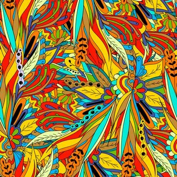 Seamless pattern of leaves, flowers and berries. Floral background Stock Illustration