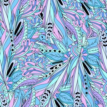 Seamless pattern of leaves, flowers and berries. Floral background Stock Illustration