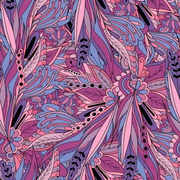 Seamless pattern of leaves, flowers and berries. Floral background Stock Illustration