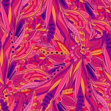 Seamless pattern of leaves, flowers and berries. Floral background Stock Illustration