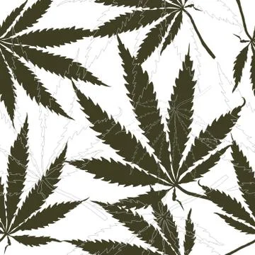 Seamless pattern with leaves of hemp Marijuana leaf. Stock Illustration