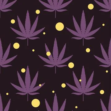 Seamless pattern with leaves of hemp Marijuana leaf. Cannabis plant on dark Stock Illustration